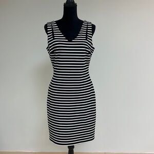 Alberto Makali black & white sleeveless sheath dress, size L